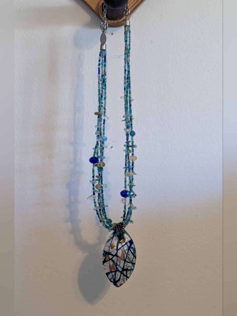 Handcrafted Glass Pendant Necklace - Turquoise & Cobalt Colors